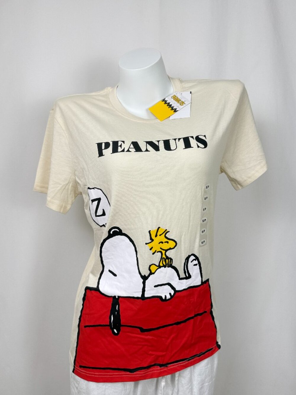 Peanuts Snoopy Woodstock Sleeping Doghouse Cream Graphic Tee Shirt S M L XL